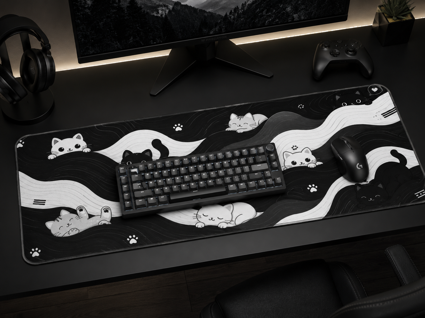 Cat Black Theme Gaming Pad