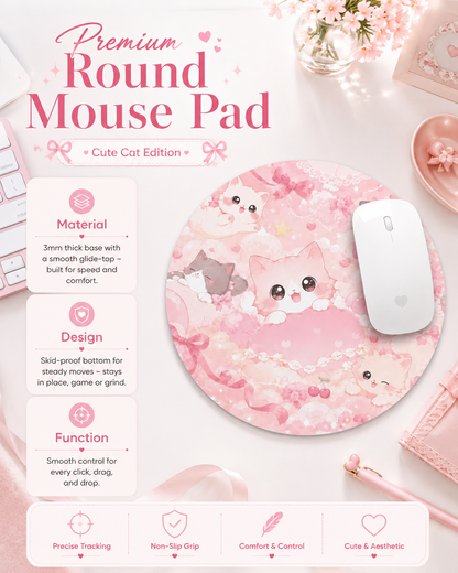 Pink Cute Cat Mouse Pad