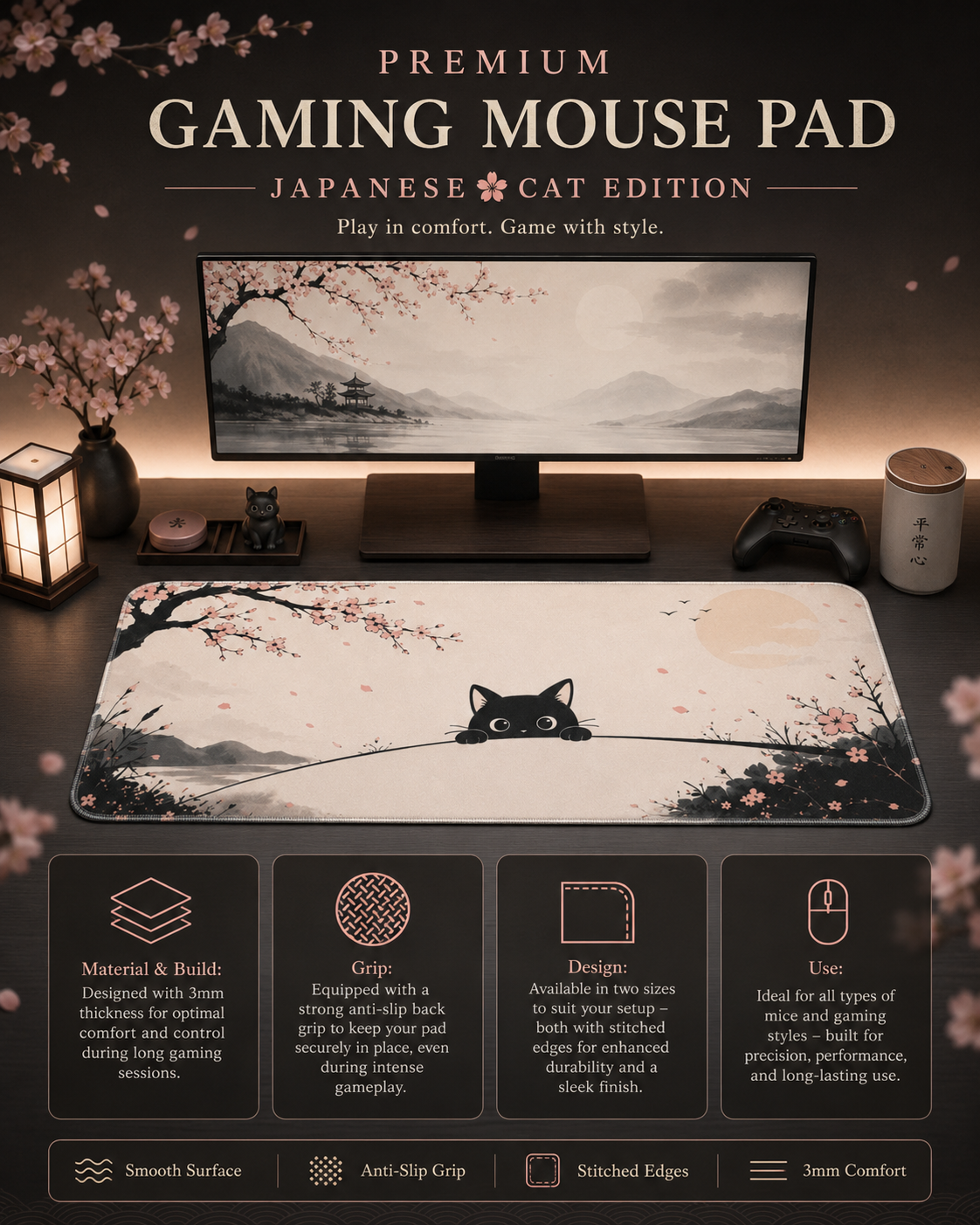 japanese Style Cat Gaming Pad